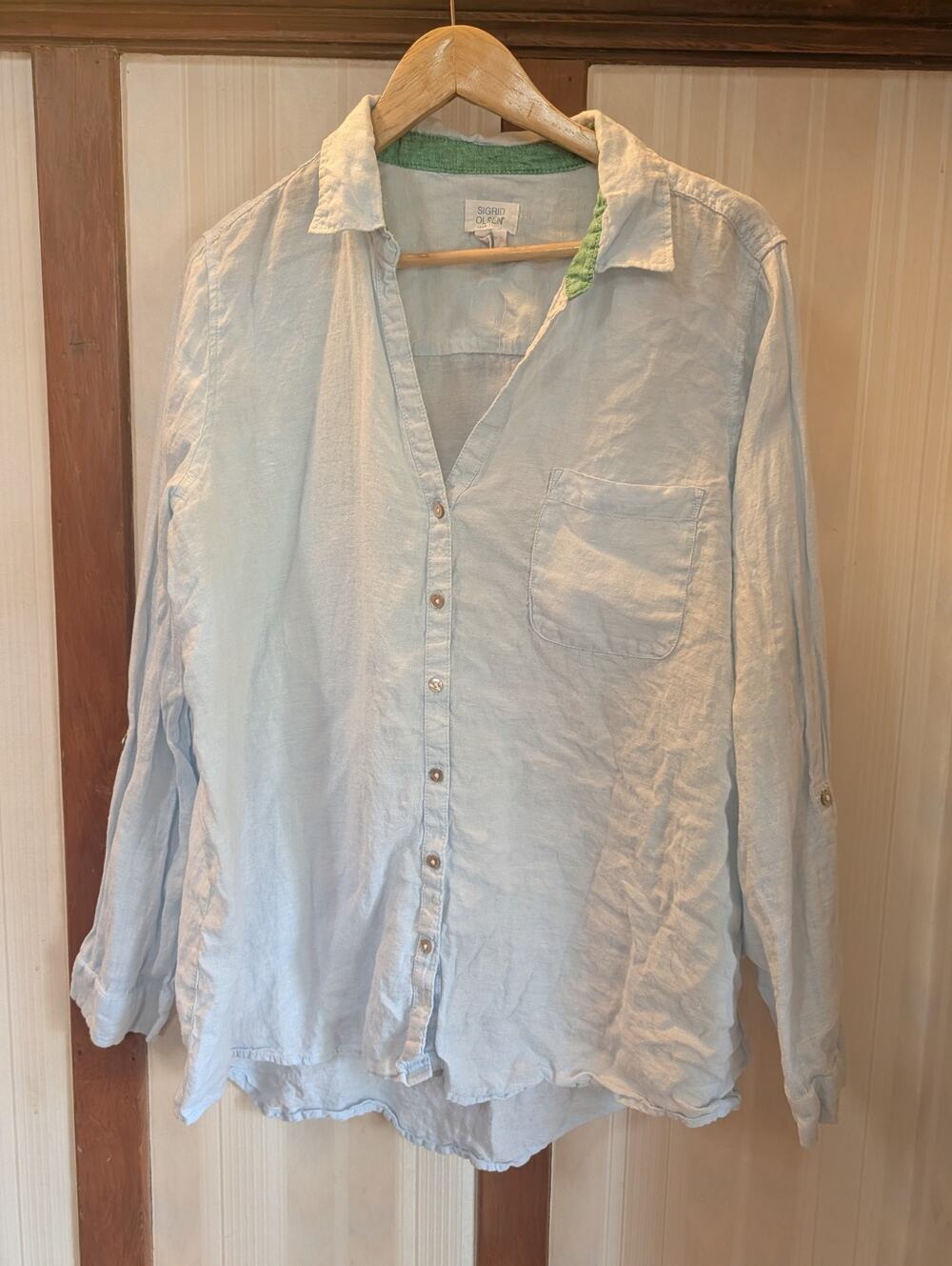 Sigrid Olsen Linen Top Women's Shirt XL Light Blue